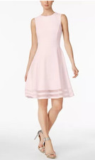 Calvin Klein Size 2 Illusion Trim Sleeveless Fit Flare A Line Dress  Pale Pink