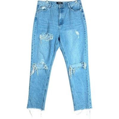 Missguided Womens Jeans Blue Denim High Rise Straight Distressed 10
