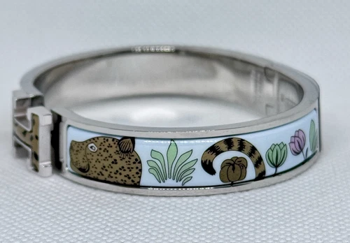 Hermes Clic H Les Leopard Blue Enamel Palladium Bracelet GM 19cm Birkin - Picture 3 of 4