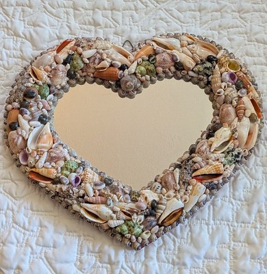 Vintage Heart Shell Mirror | Coastal Wall Decor | Handmade Seashell Mirror