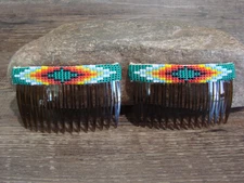 Native American Hand Beaded Hair Comb Set by Cleveland