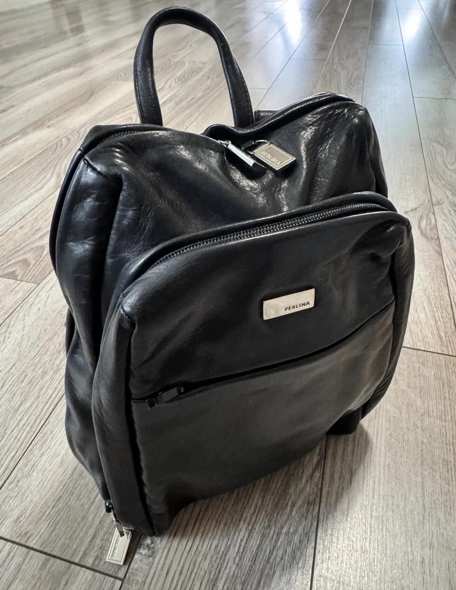 Perlina black soft leather small backpack Perlina NY Black Soft Leather Backpack Purse | eBay main image 4