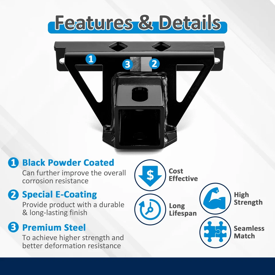 Receptor de enganche de 2" + montaje de enganche trasero para Kawasaki Brute Force 650/750 2005-2025 Foto 2 de 4