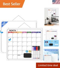 Calendar Whiteboard for Wall, Double-Sided Dry Erase Board, Hanging Monthly P...