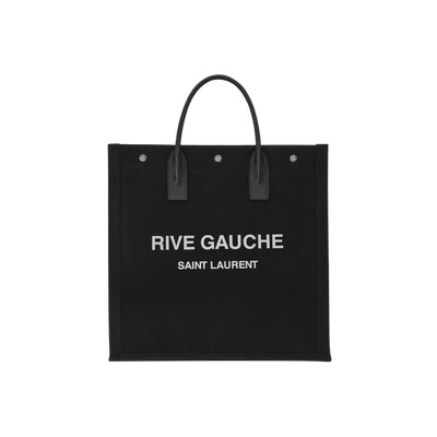 Saint Laurent Rive Gauche N/S Tote Bag in Printed Canvas and Leather Black