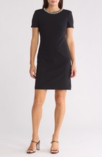 NWT! Eliza J Embellished Neck Shift Dress in Black Size 8