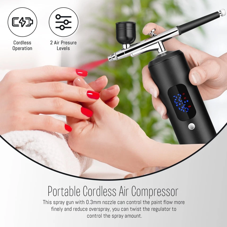 Tragbar Airbrush Set Spritzpistole mit Kompressor Kabellose Mini Air Brush Akku - Bild 2 von 4