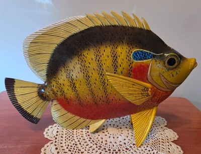 Large Wooden Hand Carved Fish 8 1/2'' x 11''