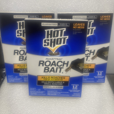 3 Hot Shot MaxAttrax Roach Bait Child-Resistant Bait Stations 12 Ct, 36 Stations