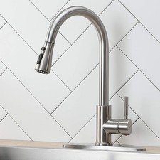 Kitchen Faucet Brushed Nickel Kitchen Sink Faucet Pull Down Sprayer High Arc