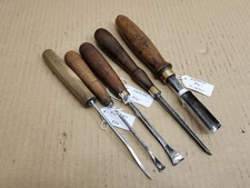 Vintage Carving Chisels, Lot Of 5 Tools. Buck, Two Cherries, Etc.