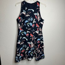 Banana Republic Size 14 Navy Floral Leaf Faux Wrap Sleeveless Dress