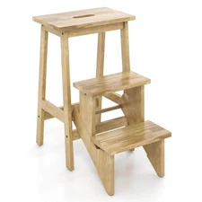 3 Tier Step Stool 3 in 1 Folding Ladder 24" Storage Shelf Multi-function Natural