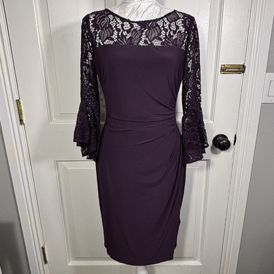 Lauren by Ralph Lauren Women's Lace-Trim Dress (4, Purple)