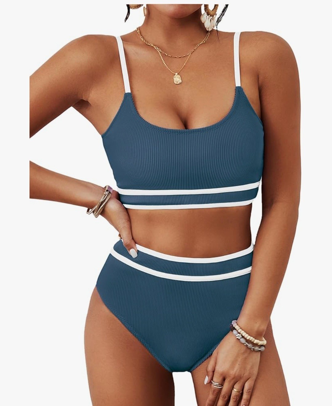 BMJL Women's High Waisted Bikini Ribbed 2pc Swimsuit High Cut Size XL. New