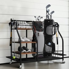Golf Storage Organiser Stand Rack Bags Balls Shoes Clubs with Lockable Wheels UK