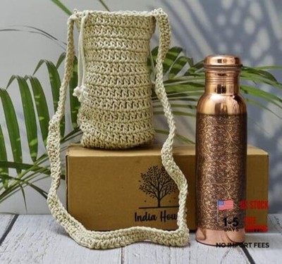 Pure Copper Water Bottle for Drinking - Floral Copper Bottle 32oz full engraved