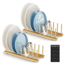 Bamboo Dish Drying Rack for Kitchen Organizer-Sturdy Plate Rack Organizer wit...