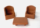 Vintage Fisher Price Little People Brown Living Room Chairs And Coffee Table