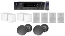 6-Zone Home Theater Receiver White Cube Wall 8" Black Ceiling Speakers