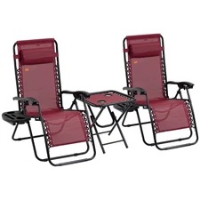 Setof 2 Zero Gravity Lounge Chair Folding Reclining Patio Chairs with Side Table
