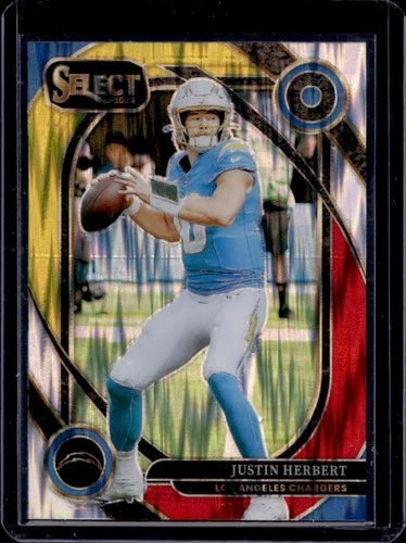 2024 Panini Select Justin Herbert Club Red and Yellow Prizm Shock #232 Chargers