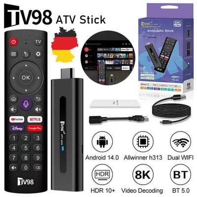 TV98 TV Stick Android 14.0 2.4G 5G Dual WiFi Smart TV BOX 2G+16G 8K Media Player