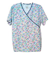 Women's SB Scrubs Multicolor Floral Print 2 Pocket Tie Back Scrub Top Size...