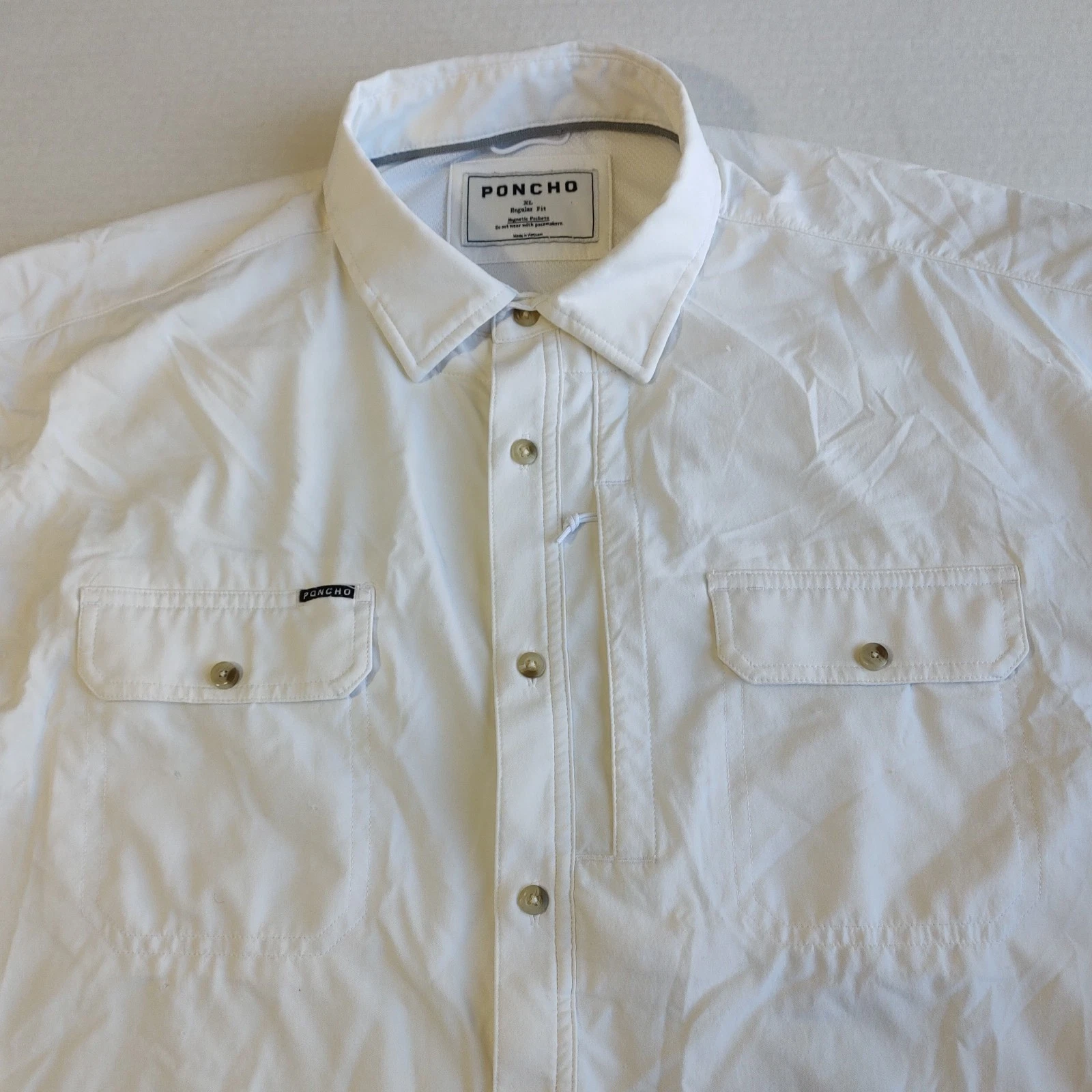 Poncho Iceman Shirt Men XL White Button Regular Fit Performance Long Sleeve READ