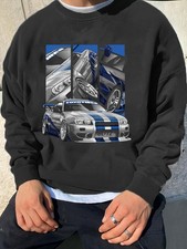 Men's Anime Japanese Legendary Sports Car Graphic Print Pullover Hoodie - Black