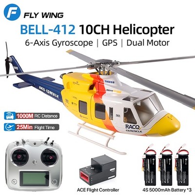 Fly Wing Bell-412 GPS 10CH ACE Flugsteuerung 470-Class RC Hubschrauber 3Akkus
