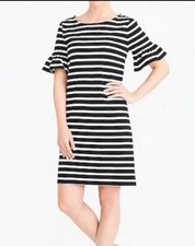 J. Crew Women Ruffle Bell Sleeve Shift Dress Black & White Stripe Casual Sz S
