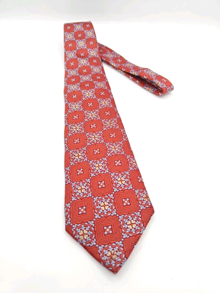 🇮🇹 Corbata de seda geométrica roja Daniel Lázaro Figueredo para hombre hecha en Italia 62x3,5 Foto 3 de 4