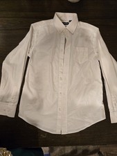 Chaps Boys Stretch White Long Sleeve Collared Button-Up Dress Shirt M 10-12