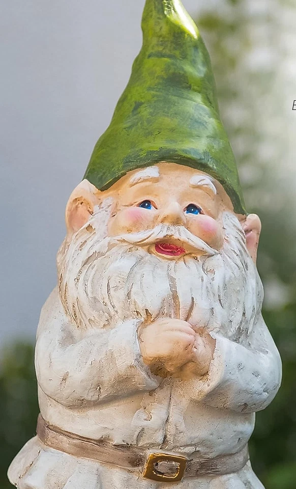 Gnome Statue Folding Hands Green Hat 12 in Tall - Image 2 of 4