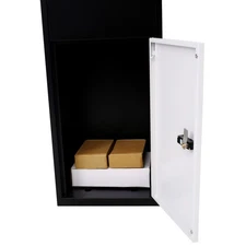 14×11.3×42'' Galvanized Steel Parcel Box - Code Lock Black White Outdoor Mailbox