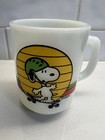 Vintage 1958 FIRE KING Anchor Hocking SNOOPY Skate Boarding Milk Glass Mug RARE