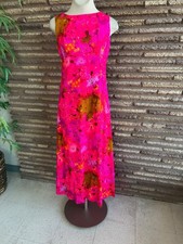 By Tia Hawaiian Maxi Dress Pink Floral Low Gathered Back Vintage Made in Hawaii