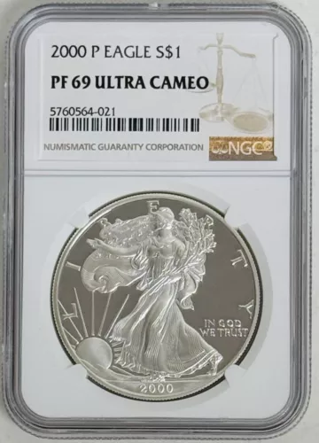2000 P 1 Oz Silver Eagle $1 NGC: PF 69 Ultra Cameo #C977