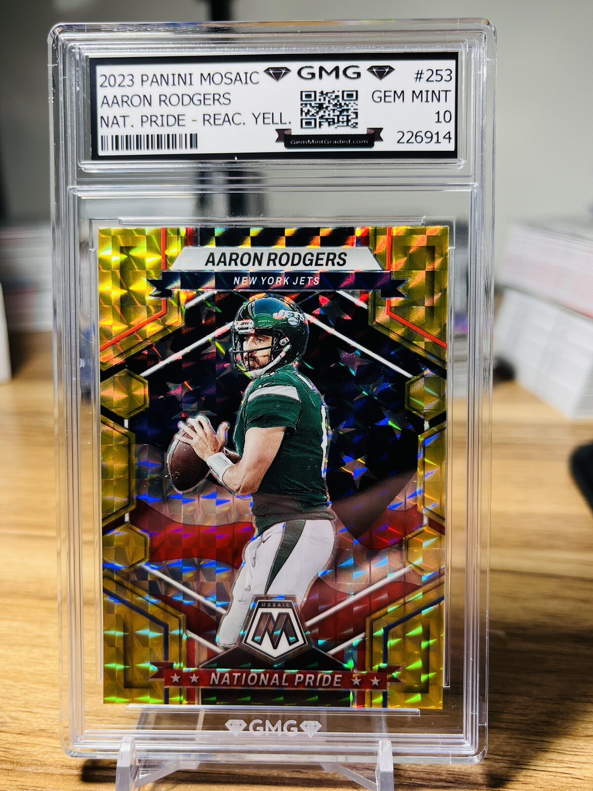 2023 Mosaic Aaron Rodgers NP Reactive Yellow Prizm GMG Graded 10 Gem Mint ?