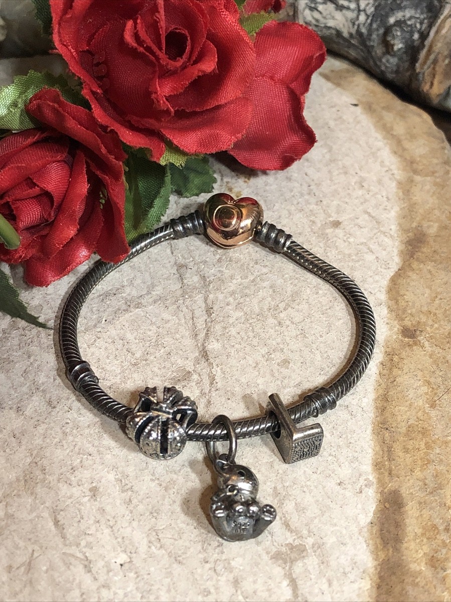 3.PANDORA ALE 925 Sterling Snake cord Heart lock CAT CROWN 