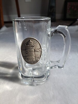Sailboat Lighthouse Beer Mug Crystal Heavy Clear Glass 6'' Tall