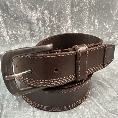 Men s Brown Leather Belt Size 48 Stitched, Etching, Embossed Edge