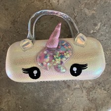 Glitter Pastel Hard Eyeglass Case with handle for Kids-unicorn