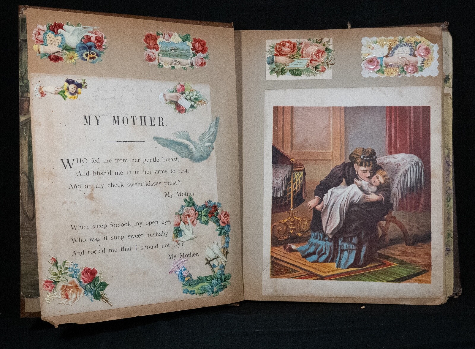 Large Antique Victorian Scrapbook Album Ephemera Die Cut Trading Cards