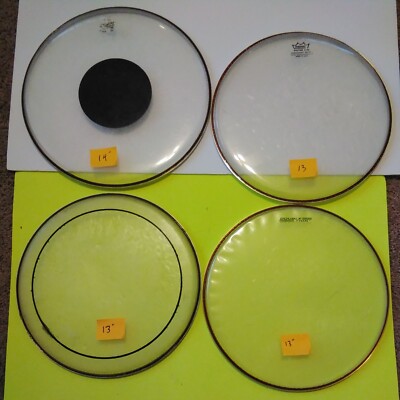 REMO, DOUBLE THIN, UNSTAMPED,one 14'', three 13''  Drum Heads USED 4pcs Low Price