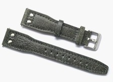 20mm Grey/Blue Rivet Style Nostalgic Leather Men Watch Strap Silver Tone Buckle