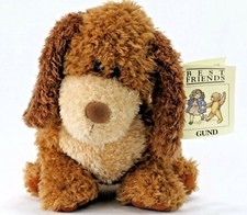 Gund Best Friends Dog Plush Vintage Shaggy Sitting Puppy Brown Tan Fluffy Collar