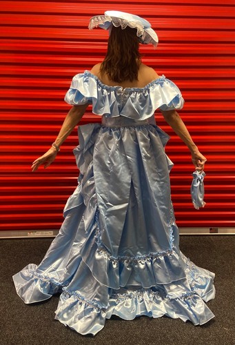 RUBIES Blue Carolina Ruffle Belle Ball Gown Hat Bag Costume Women M High Quality - Picture 18 of 24