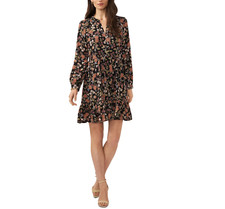 Vince Camuto Floral Print Babydoll Mini Dress M Black Multi Ruffle Fall Boho NWT